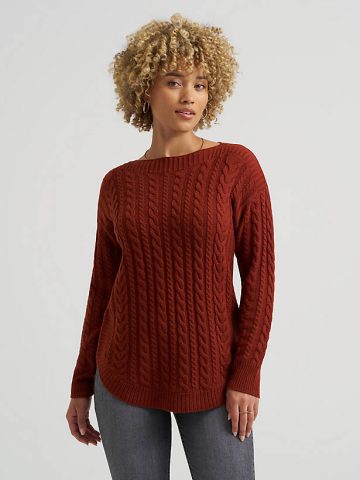 Women's Curved Hem Cable Knit Sweater Women's Curved Hem Cable Knit Sweater