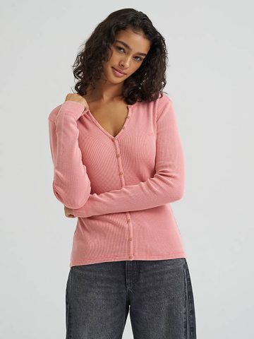 Women's Waffle Knit Henley Button Down Top Women's Waffle Knit Henley Button Down Top