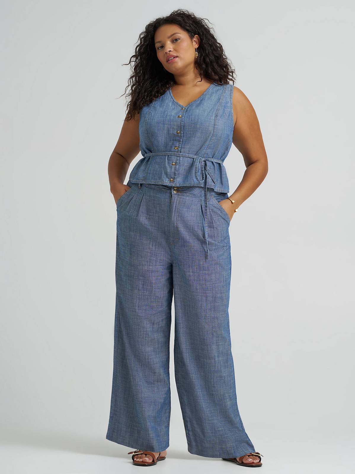Women's Button Front Tie Vest (Plus) - view 5