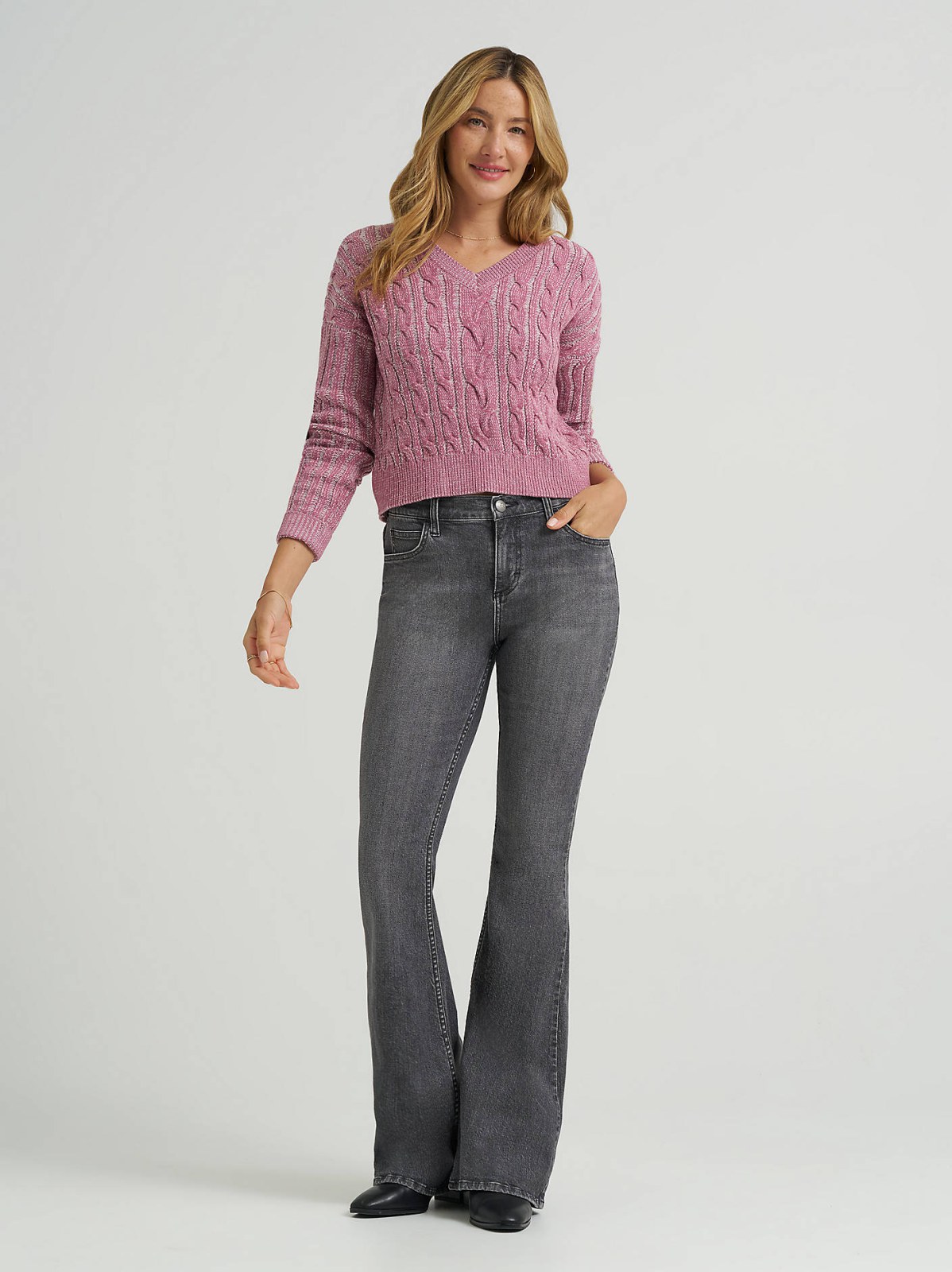Women's V-Neck Plaited Sweater - view 4