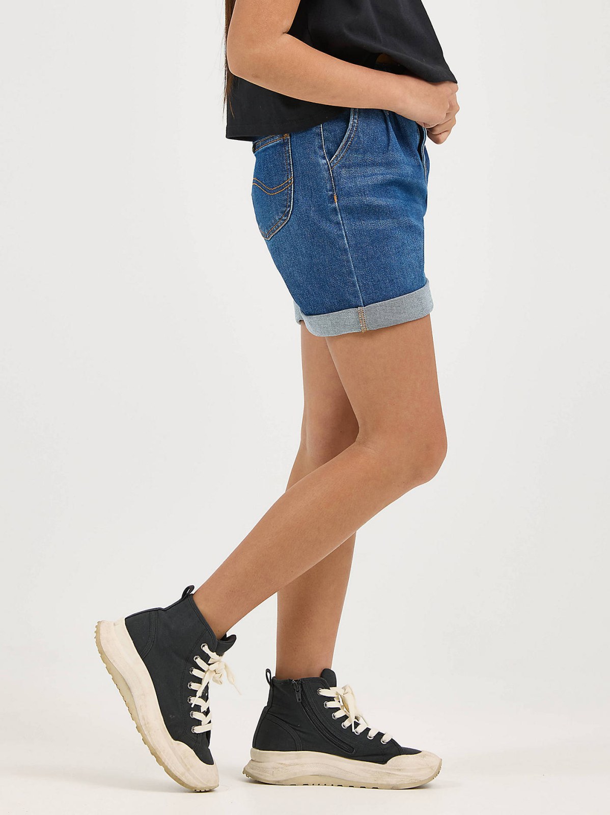 Girl's Belted Pleated Denim Short - view 4