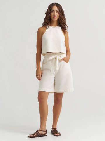 Women's High Rise Pleated Linen Bermuda