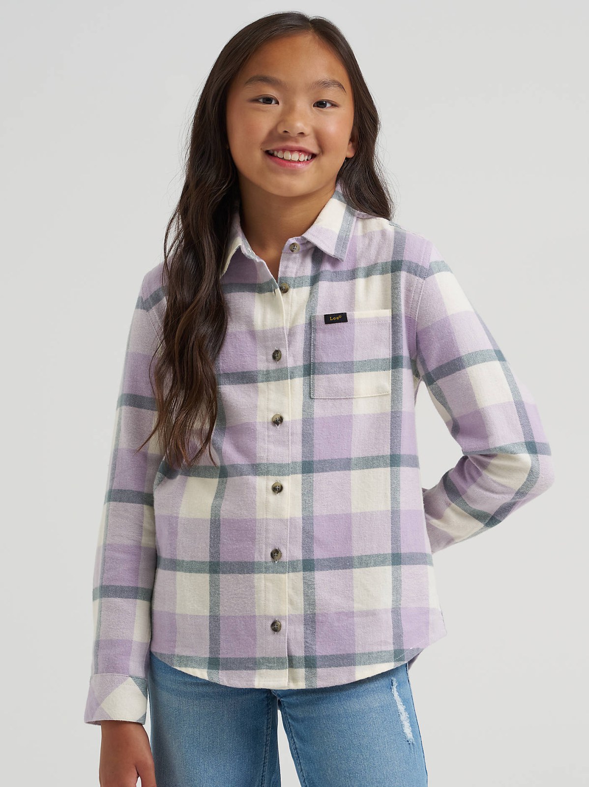 Girl's One Pocket Plaid Flannel Shirt