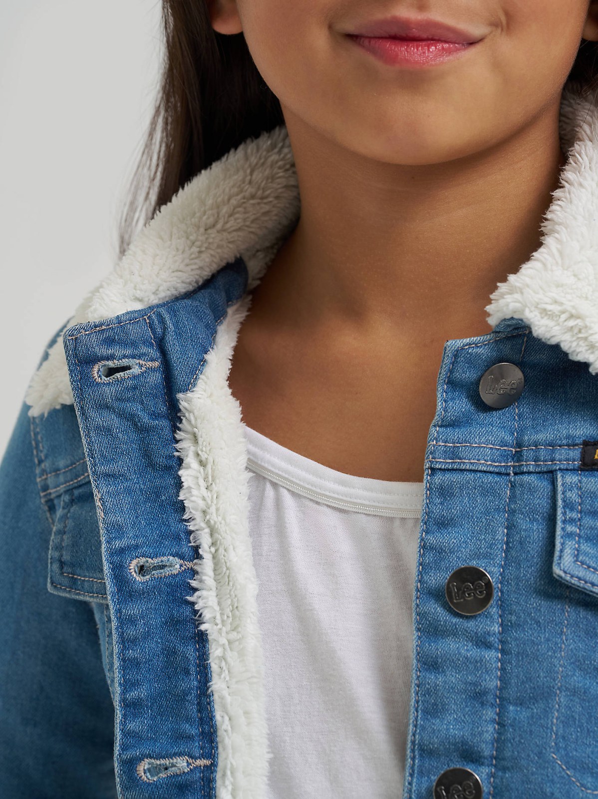 Girl's Sherpa Collar Denim Trucker Jacket - view 4