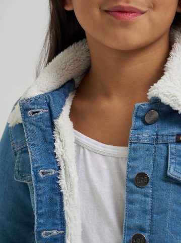 Girl's Sherpa Collar Denim Trucker Jacket
