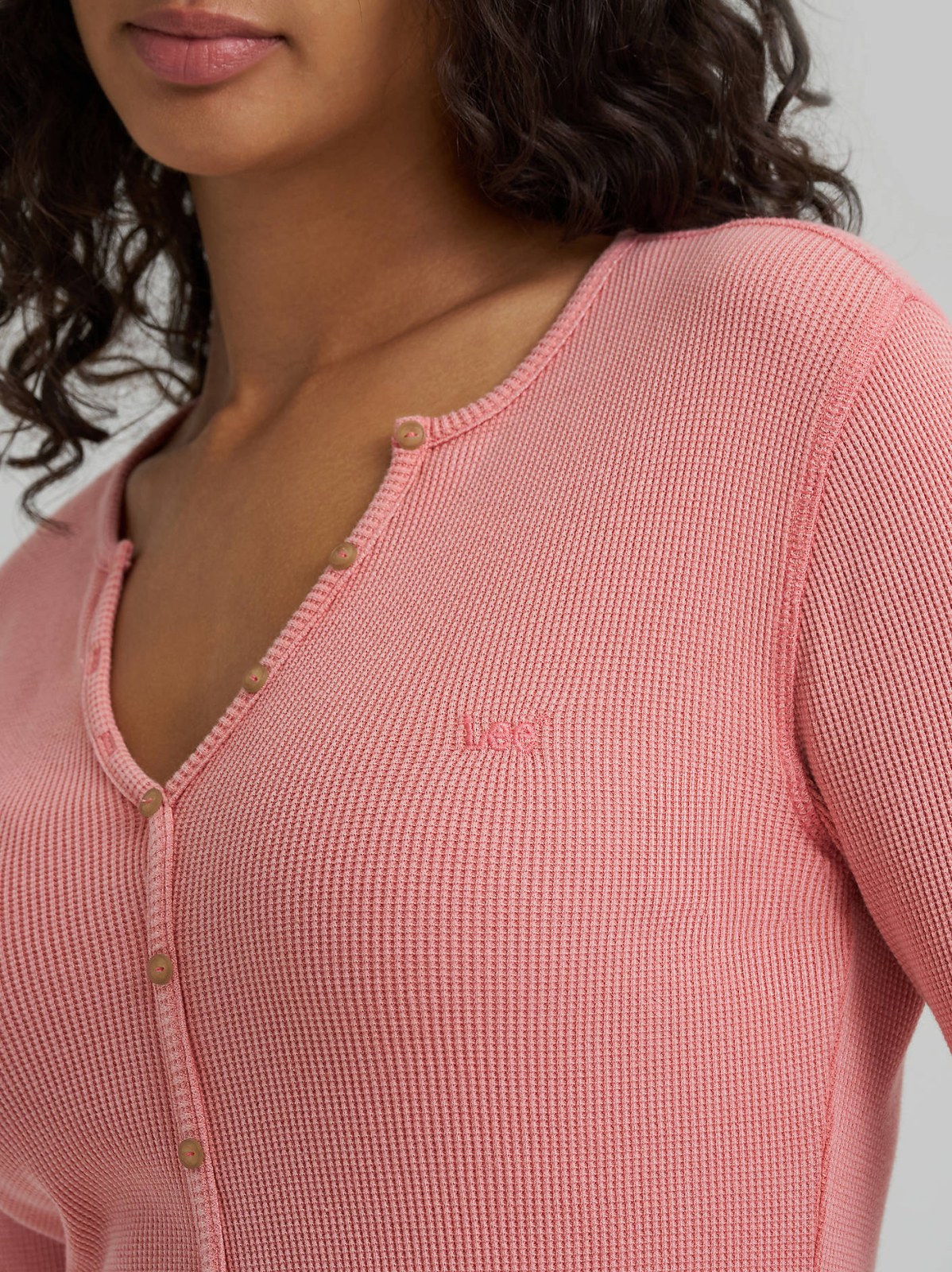 Women's Waffle Knit Henley Button Down Top - view 3