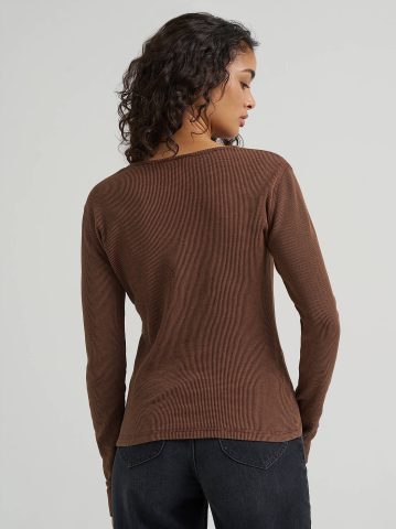 Women's Waffle Knit Henley Button Down Top