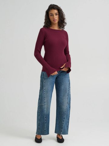Women's Slit Sleeve Rib Knit Tee