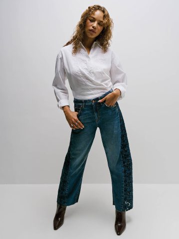Women's 100% Cotton Lace Side Seam Low Slung Barrel Rider™ Jean