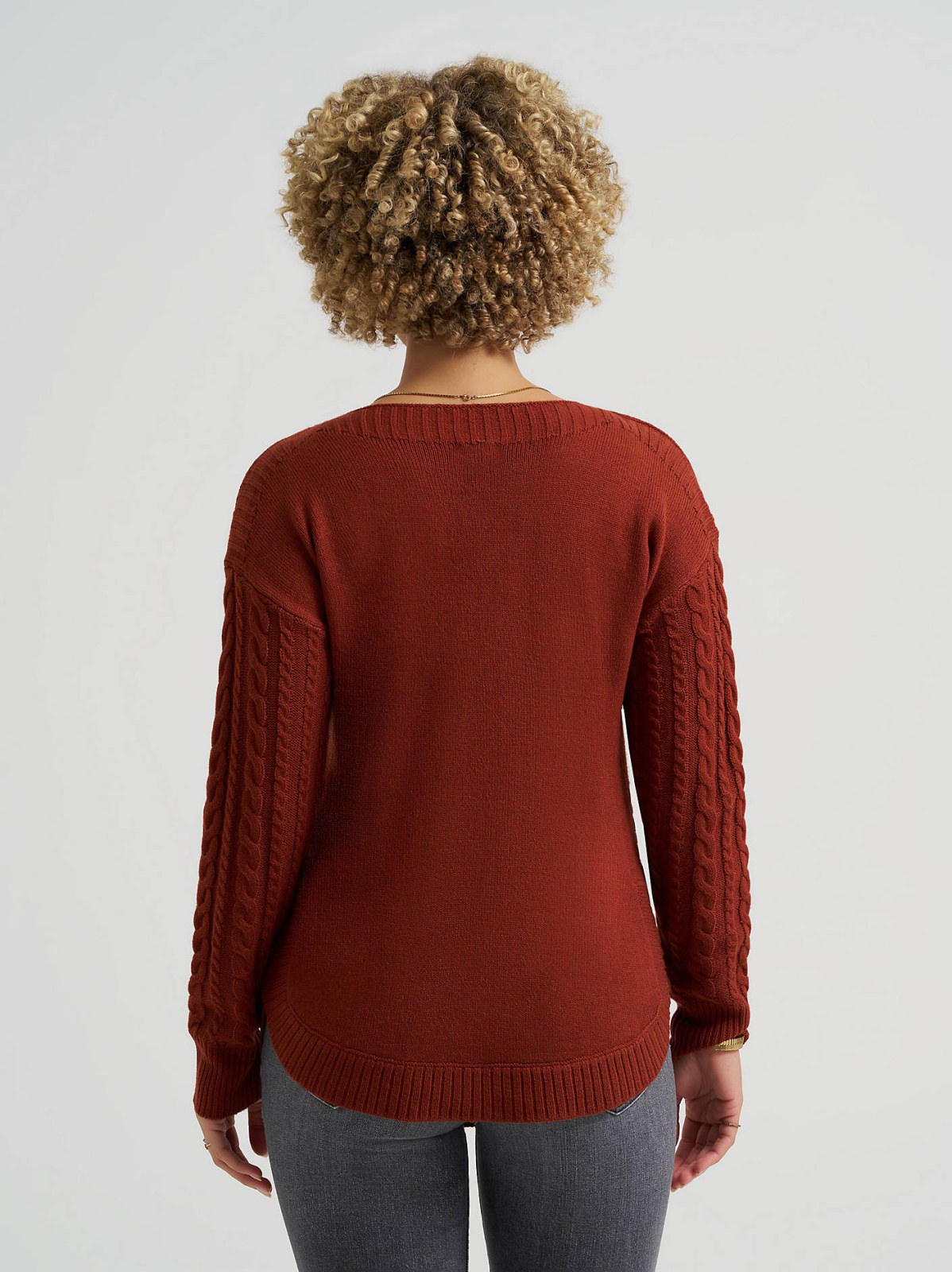 Women's Curved Hem Cable Knit Sweater - view 2