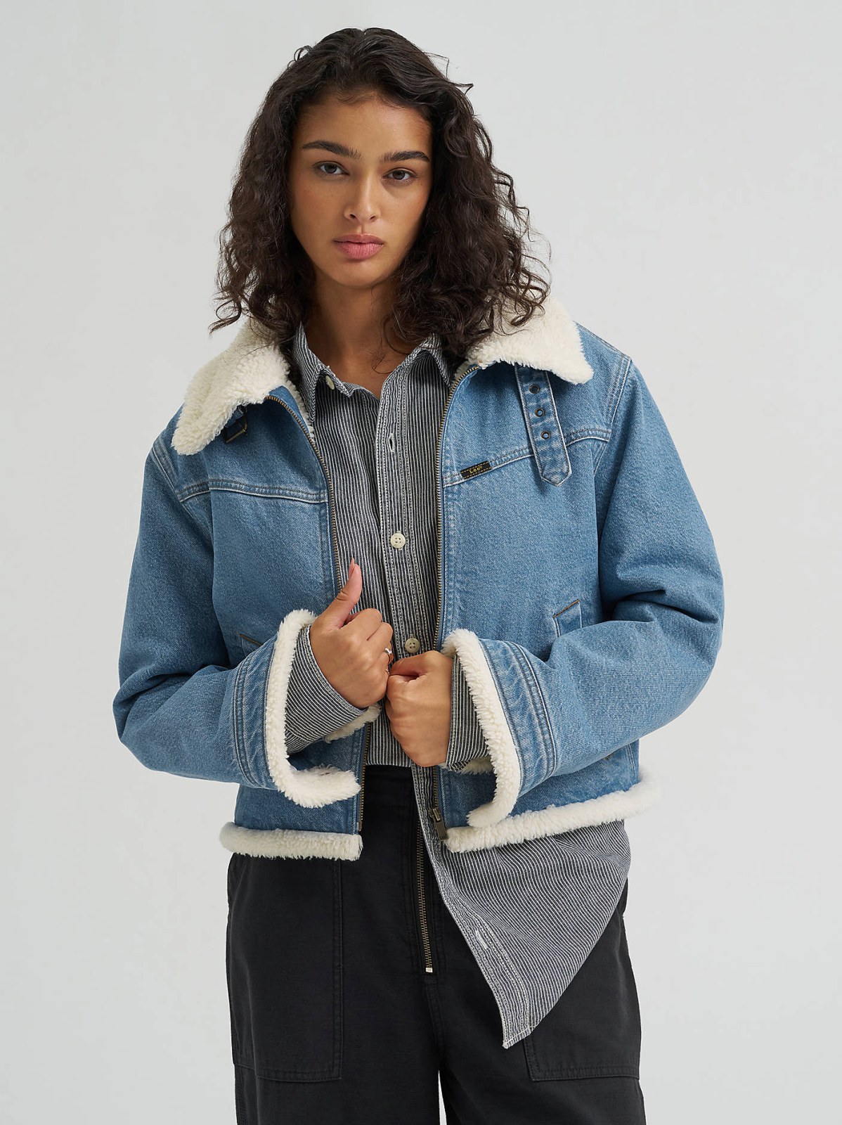 Women's Premium Sherpa Lined Aviator Denim Jacket - view 2