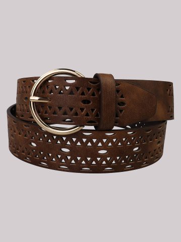Women's Perforated Round Buckle Belt