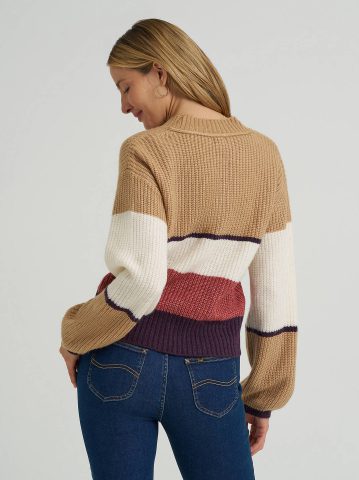 Women's Ribbed V-Neck Color Block  Sweater — alternate view