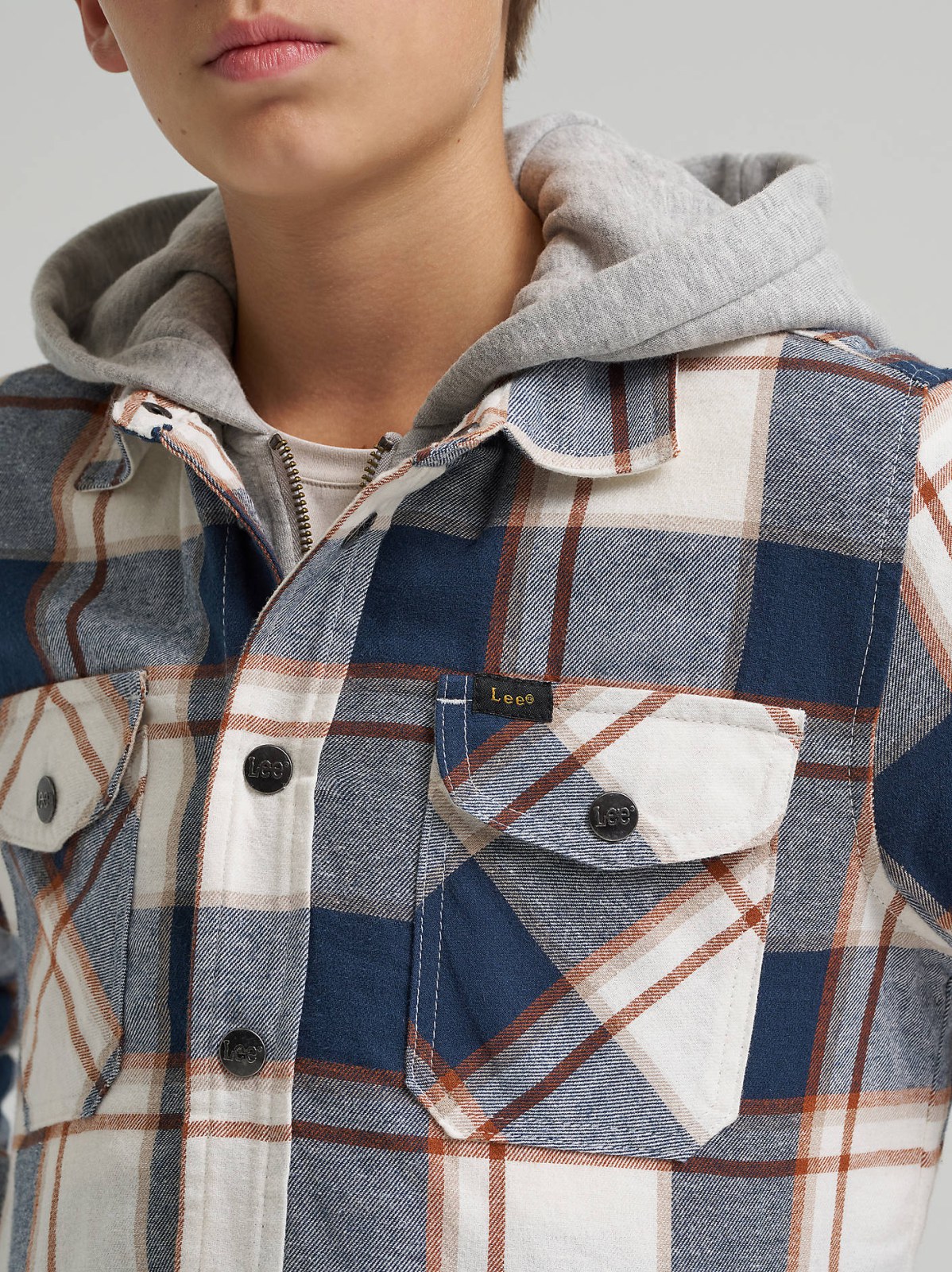 Boy's Flannel Sherpa Shacket with Fleece Lined Hood - view 3