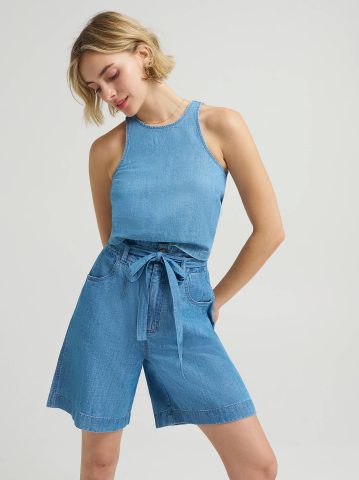Women's High Rise Pleated Linen Bermuda