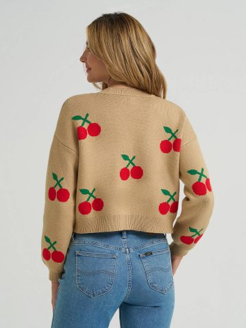 Women's Cherry Print All Over Crop Sweater — alternate view