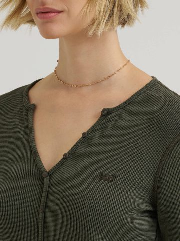 Women's Waffle Knit Henley Button Down Top