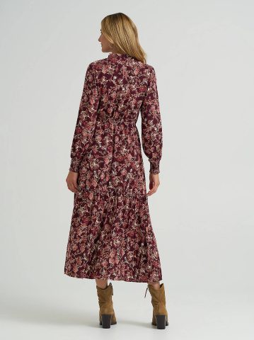 Women's Long Sleeve Printed Maxi Dress