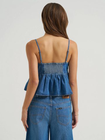 Women's Denim Bow Peplum Top