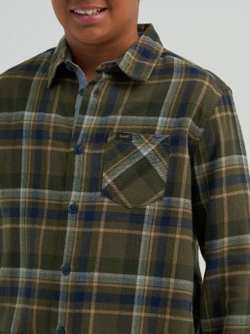 Boy's One Pocket Plaid Flannel Shirt