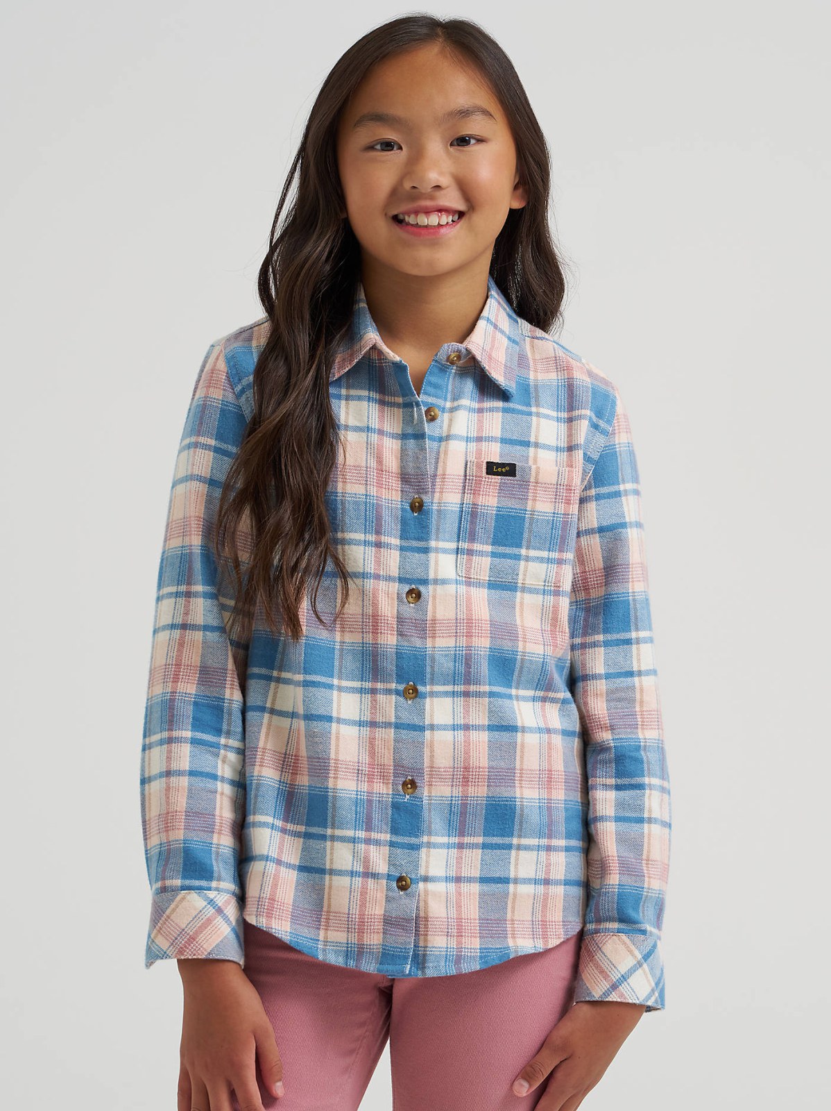 Girl's One Pocket Plaid Flannel Shirt