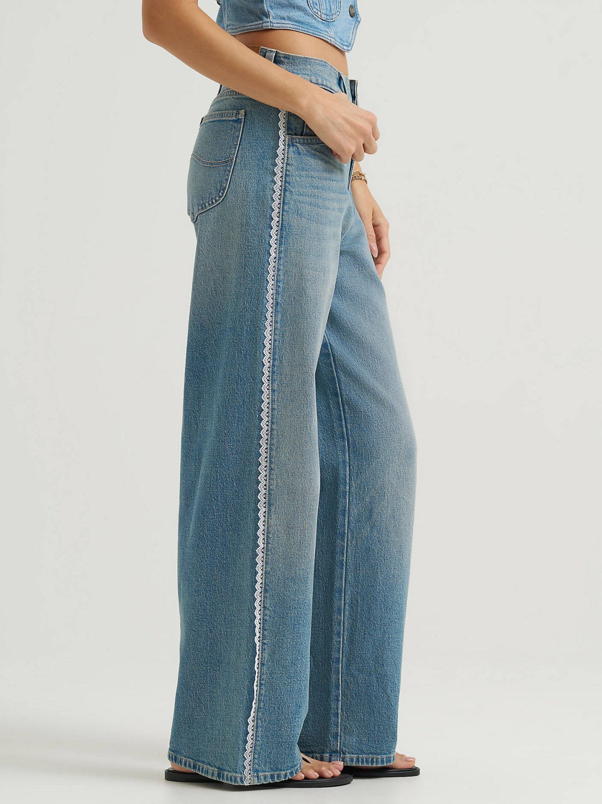 Women's Lace Side Seam Low Slung Baggy Jean - view 5