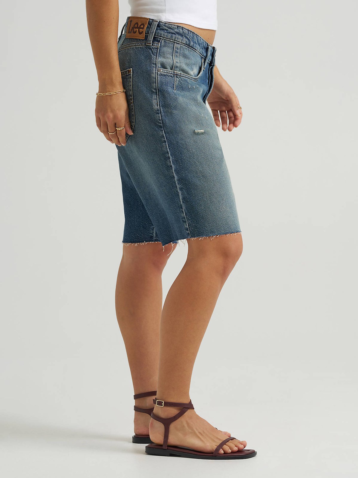 Women's Low Rise Button-Fly Darted Slouch Denim Bermuda - view 5