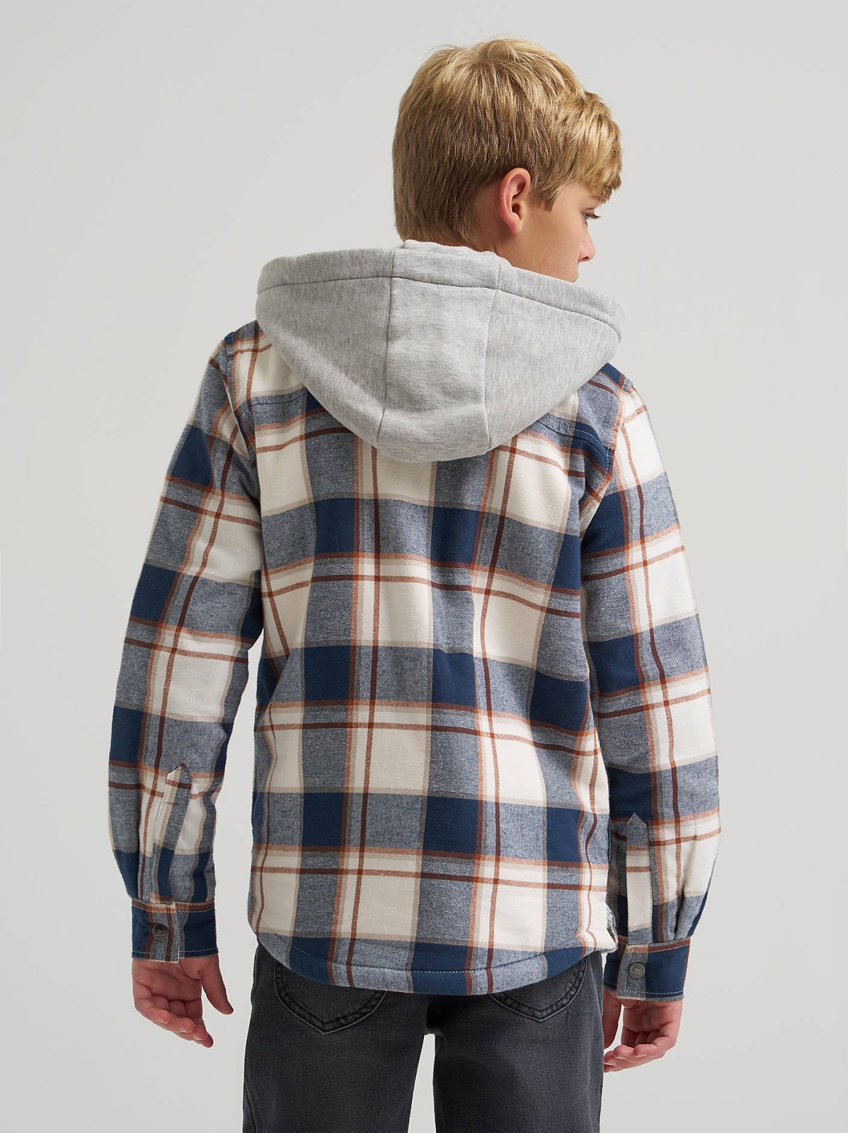 Boy's Flannel Sherpa Shacket with Fleece Lined Hood - view 2