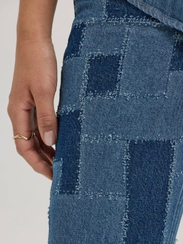 Women's High Rise Patchwork Flare Jean
