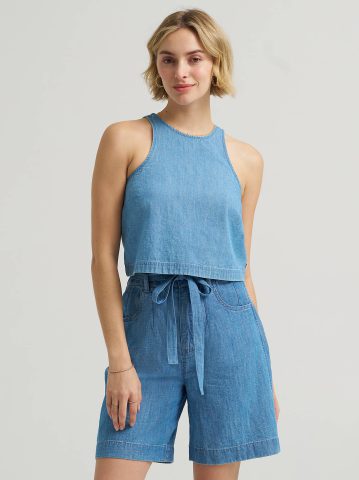 Women's Boxy Button Back Linen Tank Top
