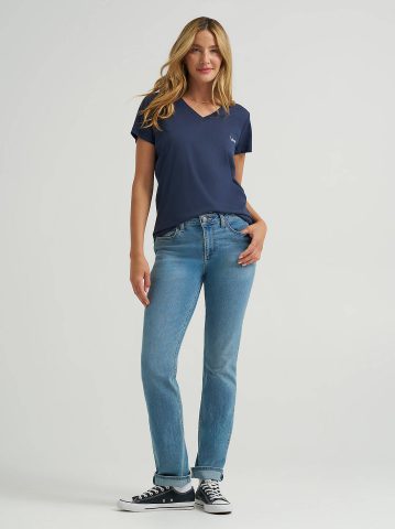 Women's Solid V-Neck Logo Tee