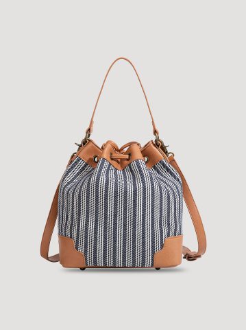 Women's Stripe Canvas Drawstring Bucket Bag
