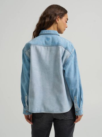 Women's Two Toned Denim Snap Front Shirt