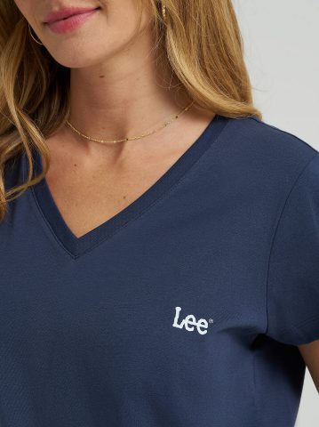 Women's Solid V-Neck Logo Tee