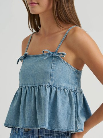 Women's Denim Bow Peplum Top