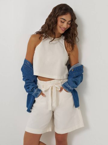 Women's Boxy Button Back Linen Tank Top