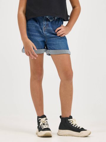 Girl's Belted Pleated Denim Short