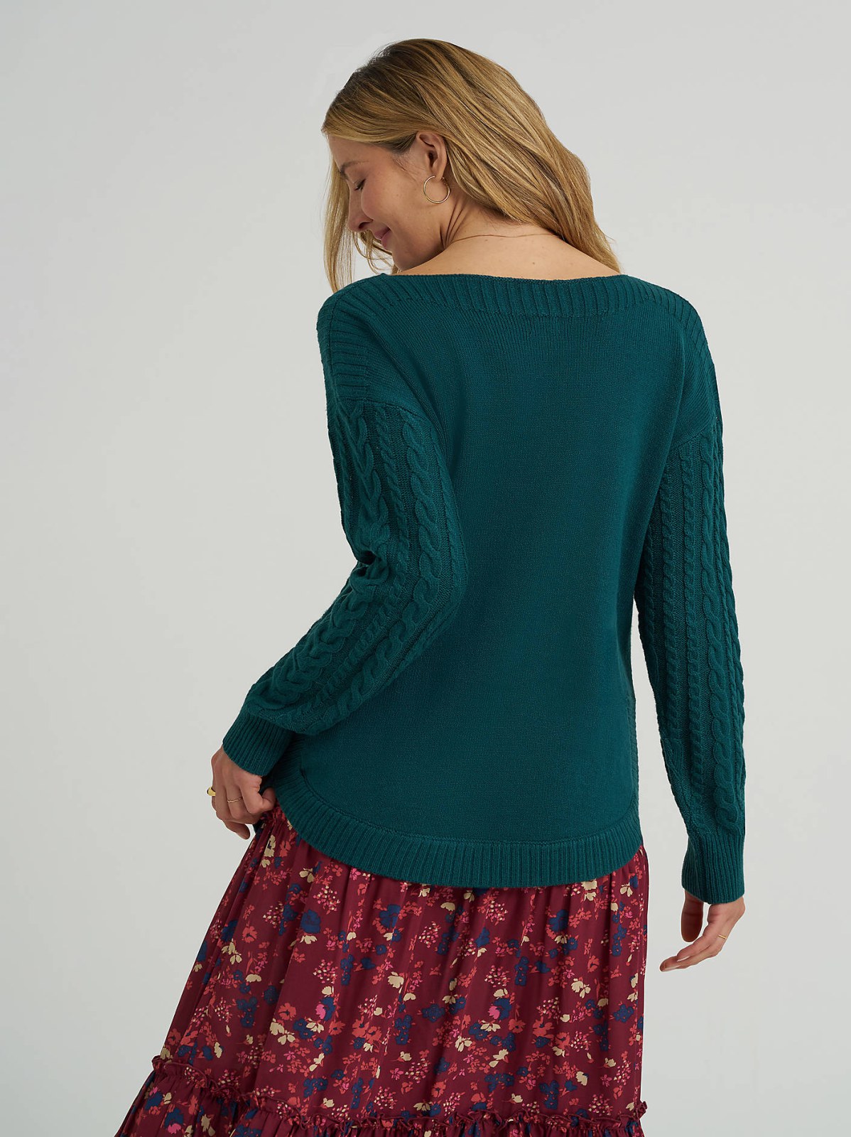 Women's Curved Hem Cable Knit Sweater - view 2