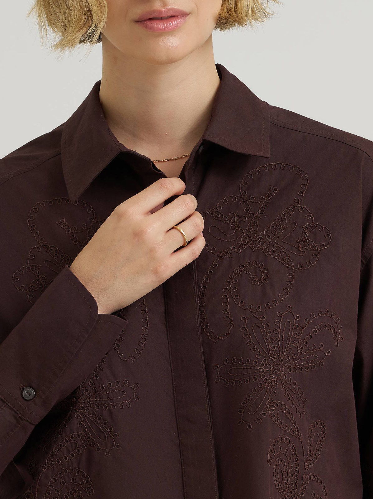 Women's Embroidered Button Down Shirt - view 3