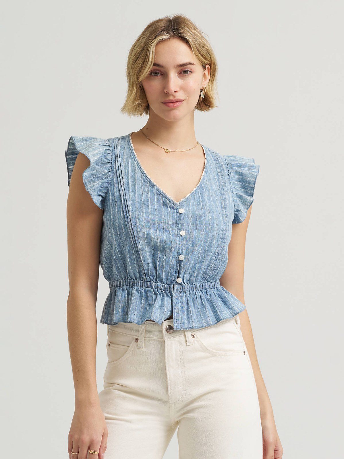 Women's V-Neck Flutter Sleeve Top