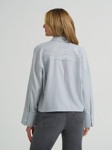 Women's Striped Crop Button Down Shirt — alternate view