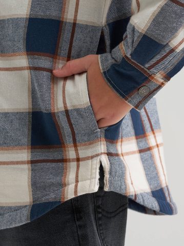 Boy's Flannel Sherpa Shacket with Fleece Lined Hood