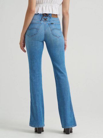 Women's Lace Up Back Button-Fly Bootcut Jean