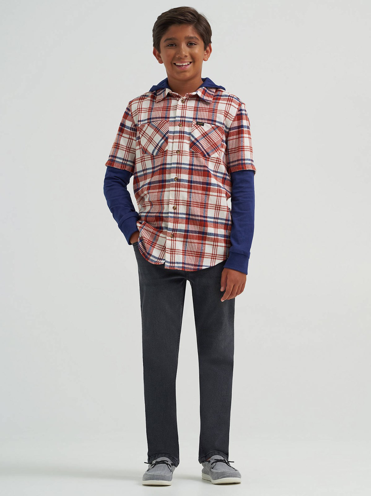 Boy's Hybrid Poplin Plaid Shirt - view 4