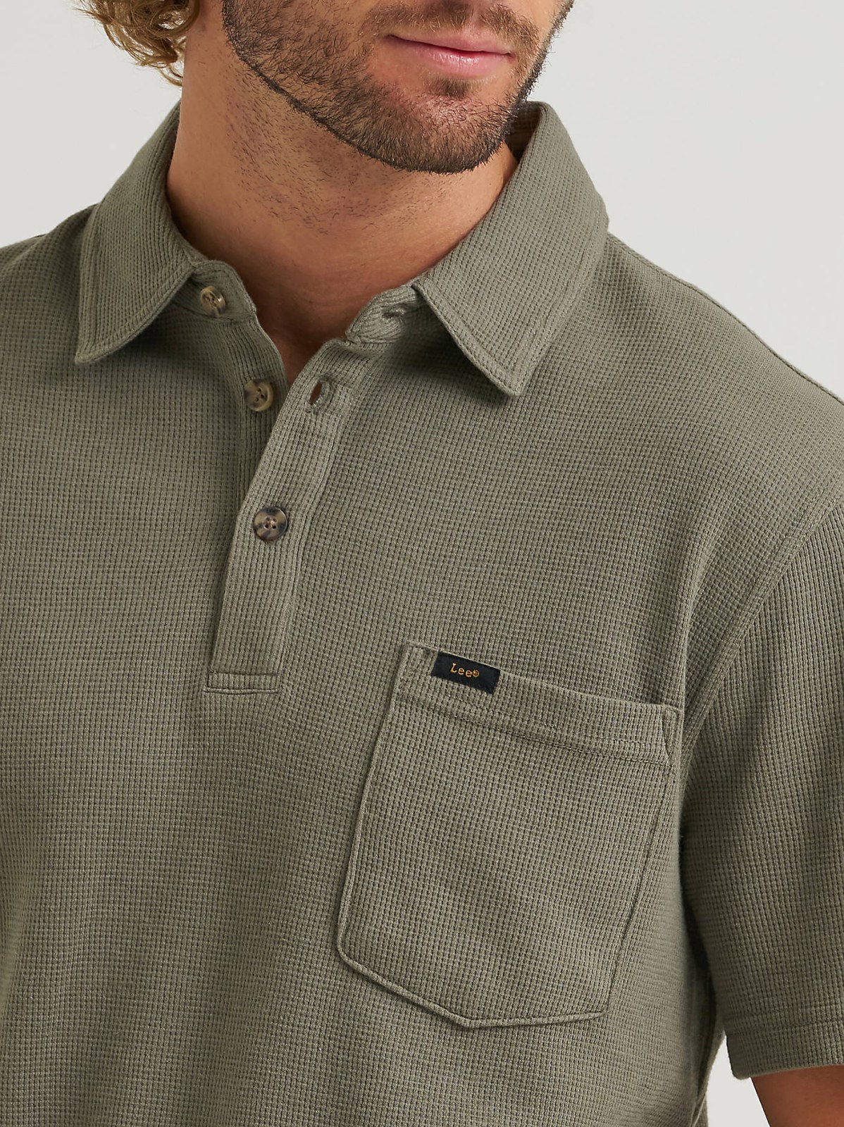 Men's Lightweight Waffle Knit Polo Shirt - view 3