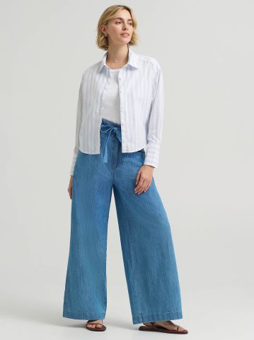 Women's Wide Cuff Stripe Button Down Shirt