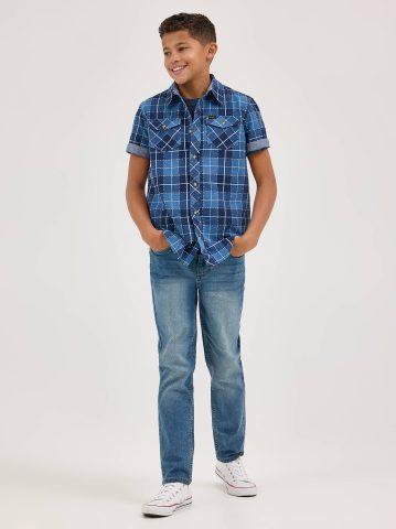 Boy's Chambray Plaid Button Down Shirt