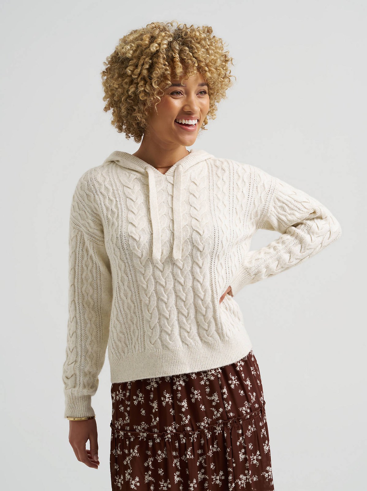 Women's Cable Knit Hooded Sweater