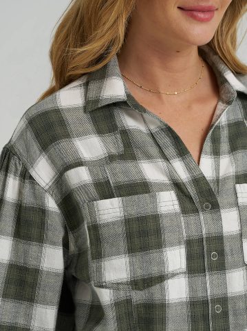 Women's Plaid Flannel Crop Shirt with Raw Hem