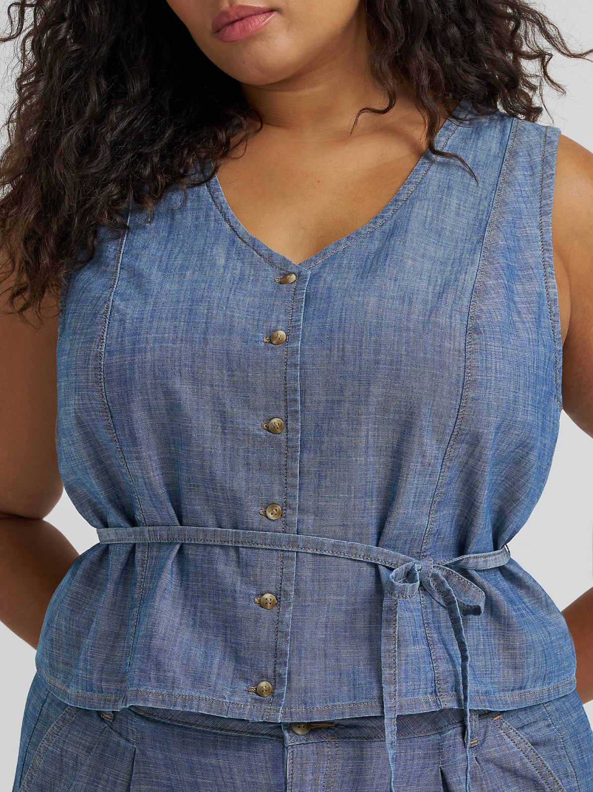 Women's Button Front Tie Vest (Plus) - view 3